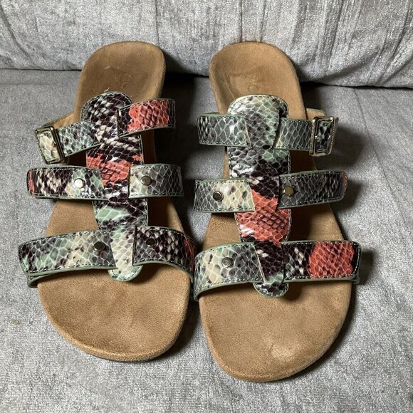 Vionic Sandals Women’s Size 8 Multi Color Snakeskin print Wedge  Strappy EUC - Picture 10 of 14